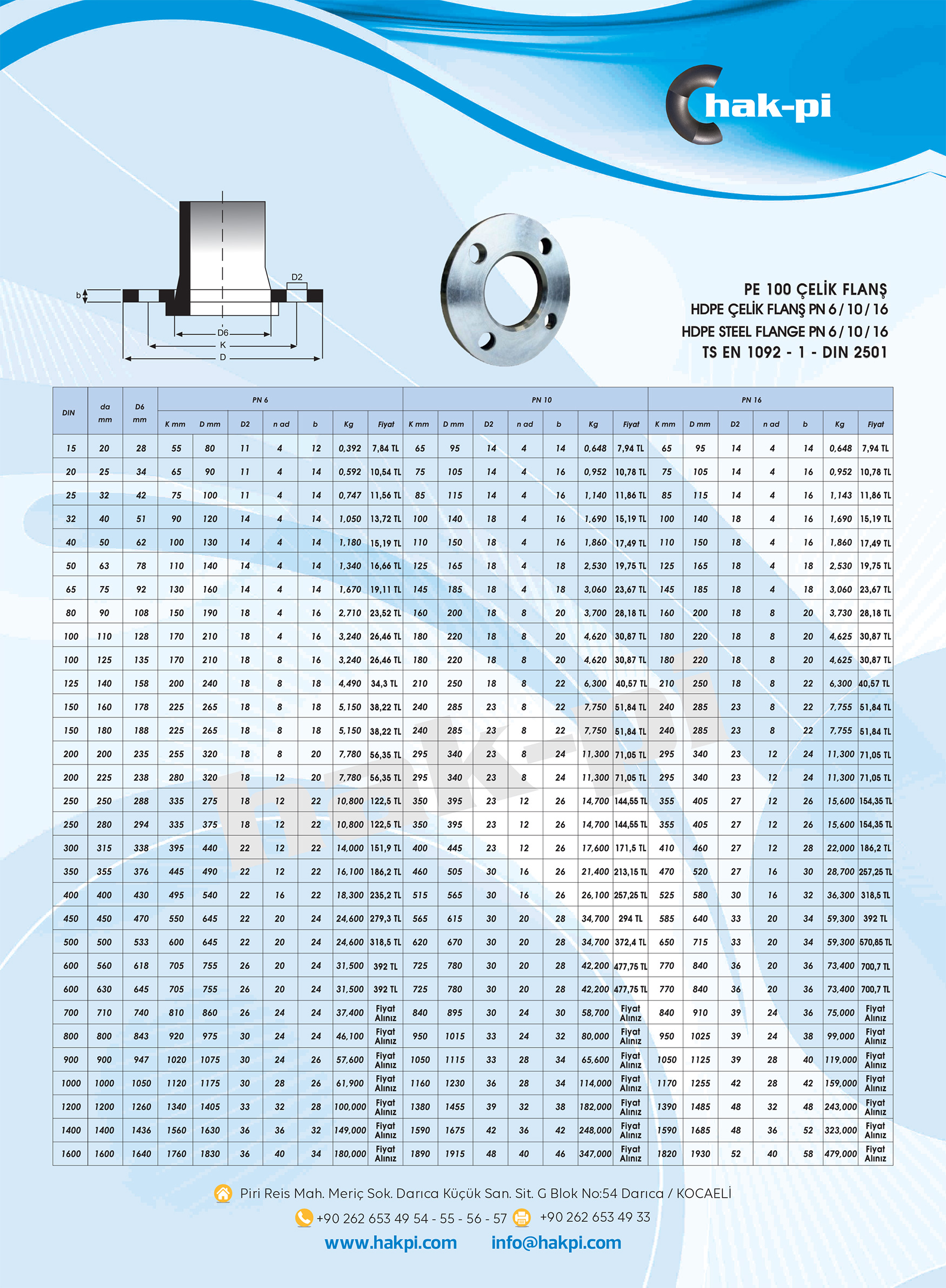 Pn 10 / Pn 16 / Pn 25 Hdpe Çelik Flanş